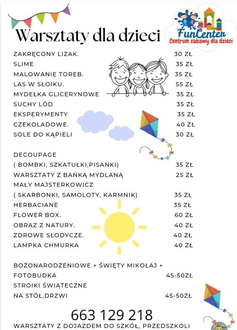 Lista warsztatów dla dzieci FunCenter